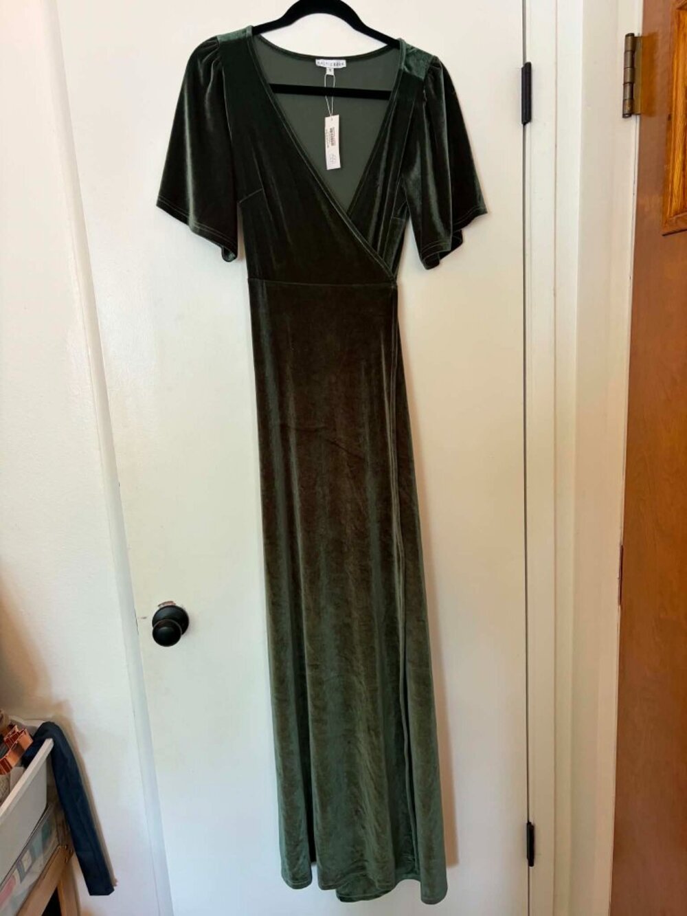 Velvet Wrap Maxi Dress - Olive Green